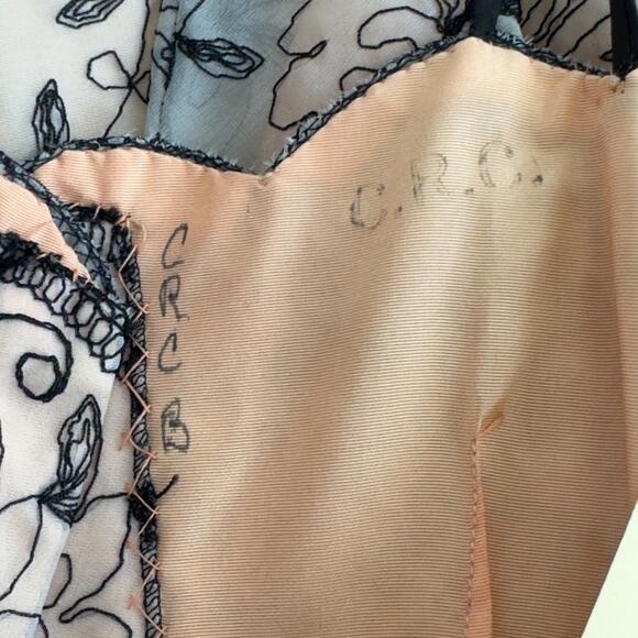 Vintage 1950s Sheer Cupcake Chiffon Embroidered Party Dress Pink & Black XS - Picture 14 of 16